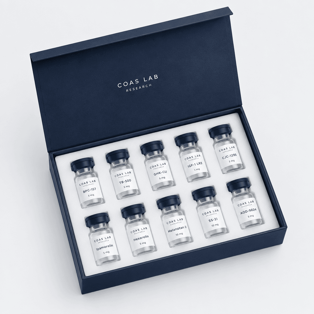 Open 10-vial research kit box